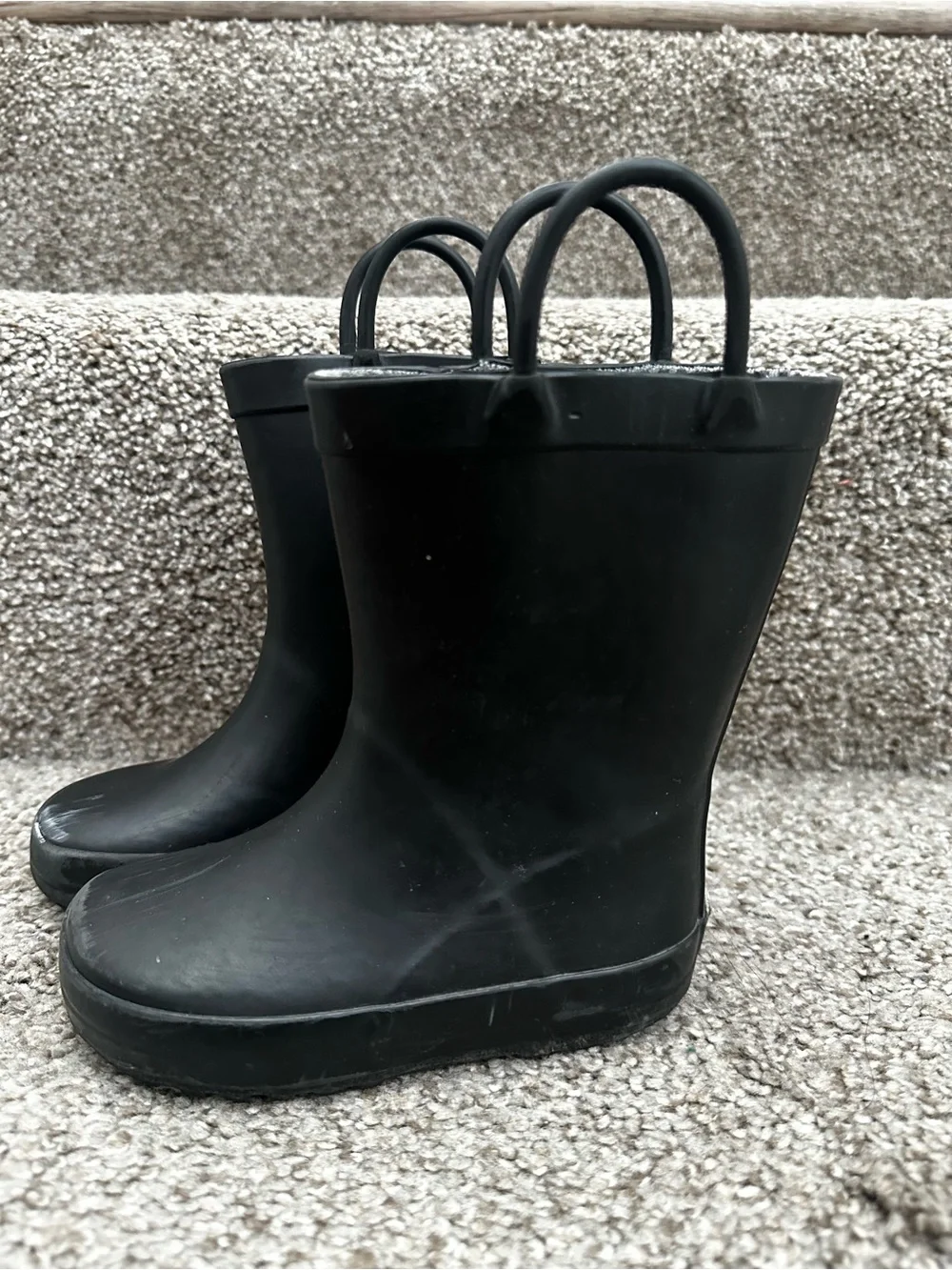 Kids Black Rain Boots with Easy Pull Loops
